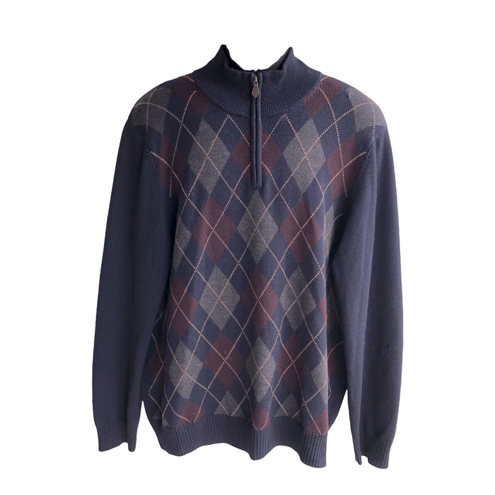 Brooks Brothers Extra Fine Italian‎ Merino  Blue 1/4 Zip Mock Neck Sweate…
